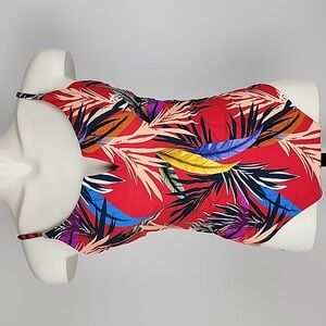 One Piece Bathing Suit Strappy Back Red Multi Tropical Floral Print Size  S/M